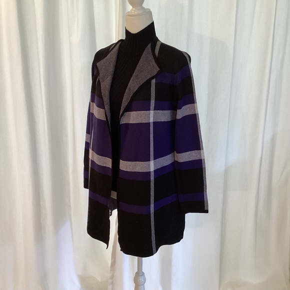 Anne Klein NWT Black/Gray/Purple Long Cardigan - Sweater Jacket - Picture 4 of 7